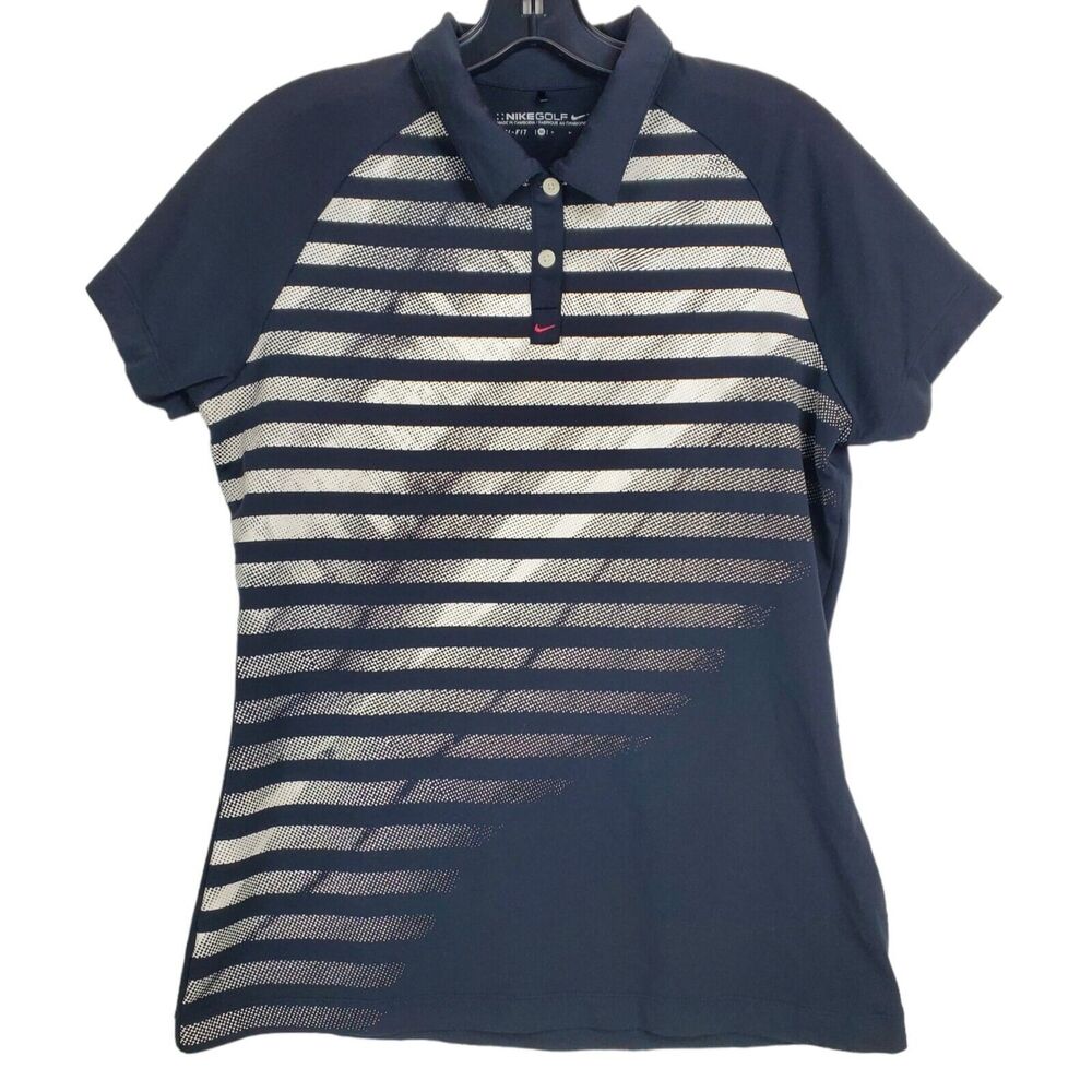 NIKE GOLF Polo Shirt Womens Medium Black Striped Design Activewear Athleisure